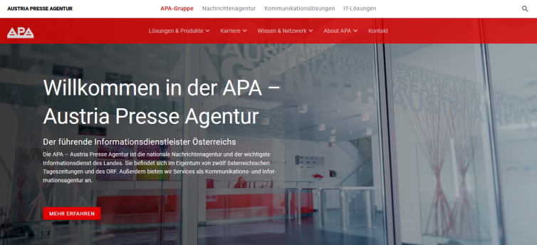 Startseite Website APA-Gruppe